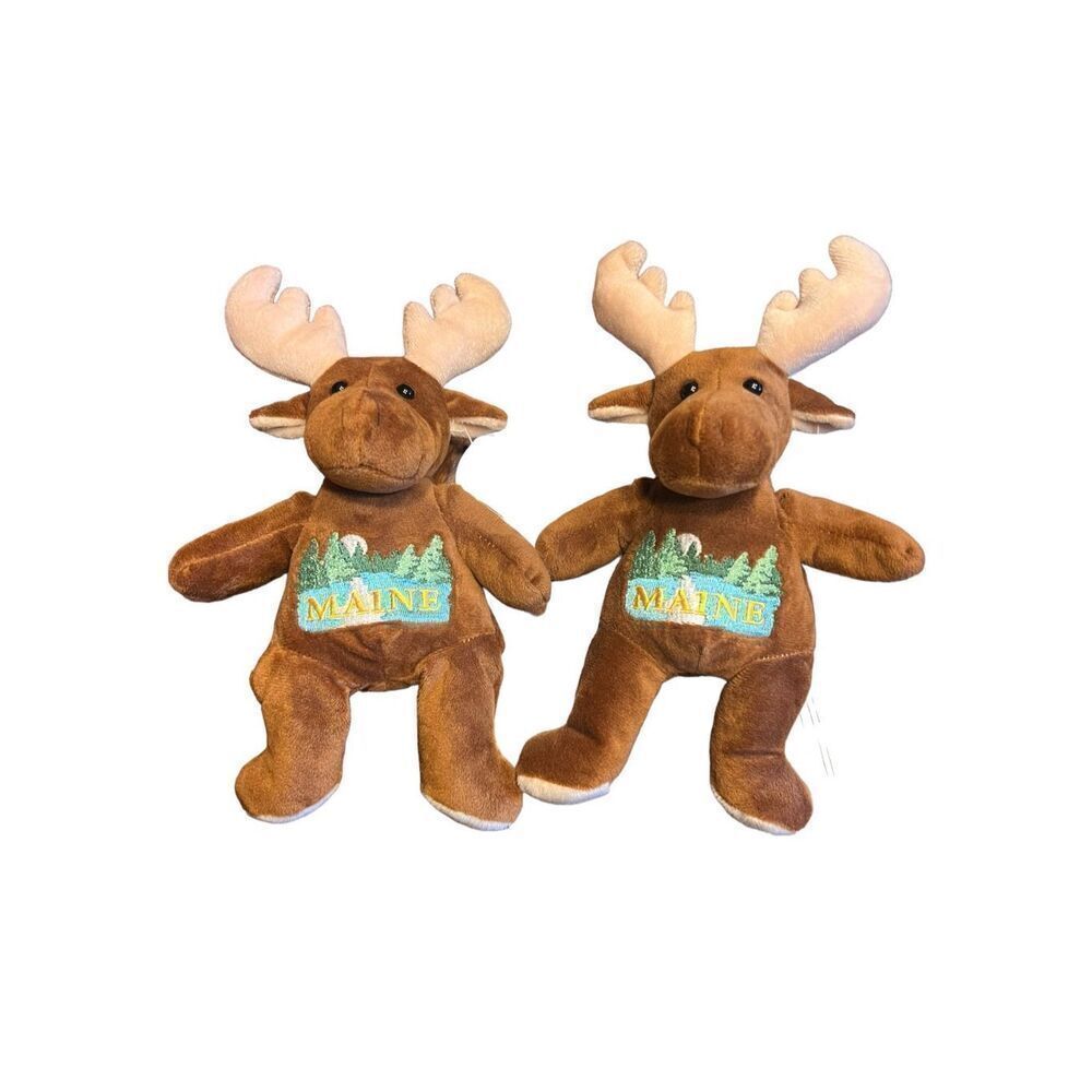 2 Mary Meyer 9" Plush Brown Moose Maine Embroidered Stuffed Animal New England